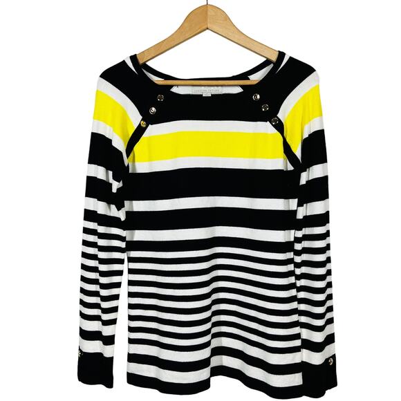 Carolyn Taylor Scoop Neck Knit Top Long Sleeve Stripe Casual Button Detail - S - Picture 1 of 5